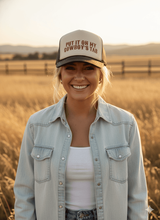 Put It On My Cowboy's Tab Trucker Hat