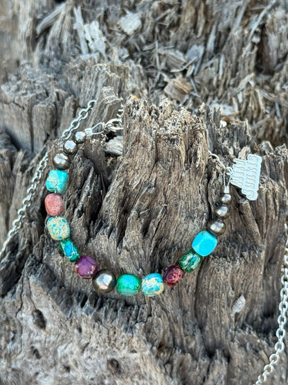 Sterling Silver Jasper Turquoise Bracelet